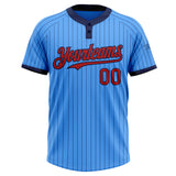 Custom Electric Blue Navy Pinstripe Red Two-Button Unisex Softball Jersey