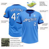 Custom Electric Blue Royal Pinstripe White Two-Button Unisex Softball Jersey