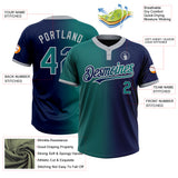 Custom Navy Teal-Gray Gradient Fashion Two-Button Unisex Softball Jersey