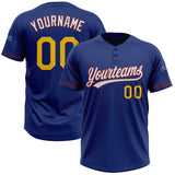 Custom Royal Yellow-Crimson Two-Button Unisex Softball Jersey