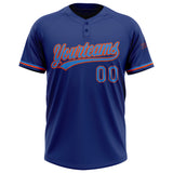 Custom Royal Powder Blue-Orange Two-Button Unisex Softball Jersey