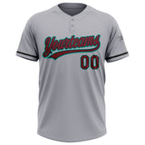 Custom Gray Crimson Black-Aqua Two-Button Unisex Softball Jersey