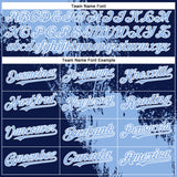Custom Light Blue Navy-White 3D Pattern Abstract Brush Stroke Two-Button Unisex Softball Jersey