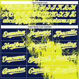 Custom Neon Yellow Navy-White 3D Pattern Abstract Brush Stroke Two-Button Unisex Softball Jersey