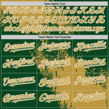 Custom Old Gold Green-White 3D Pattern Abstract Brush Stroke Two-Button Unisex Softball Jersey