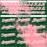 Custom Medium Pink Green-White 3D Pattern Abstract Brush Stroke Two-Button Unisex Softball Jersey