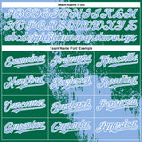 Custom Light Blue Kelly Green-White 3D Pattern Abstract Brush Stroke Two-Button Unisex Softball Jersey