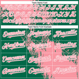 Custom Medium Pink Kelly Green-White 3D Pattern Abstract Brush Stroke Two-Button Unisex Softball Jersey