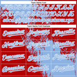 Custom Light Blue Red-White 3D Pattern Abstract Brush Stroke Two-Button Unisex Softball Jersey