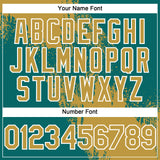 Custom Old Gold Teal-White 3D Pattern Abstract Brush Stroke Two-Button Unisex Softball Jersey