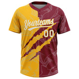 Custom Graffiti Pattern White Crimson-Gold 3D Scratch Two-Button Unisex Softball Jersey