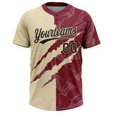 Custom Graffiti Pattern Black Crimson-Cream 3D Scratch Two-Button Unisex Softball Jersey