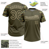 Custom Olive Cream Salute To Service Camo Raglan Sleeves Two-Button Unisex Softball Jersey