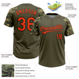 Custom Olive Orange-Black Salute To Service Camo Raglan Sleeves Two-Button Unisex Softball Jersey