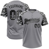 Custom Gray Vintage USA Flag-Black Salute To Service Camo Raglan Sleeves Two-Button Unisex Softball Jersey
