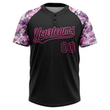 Custom Black Pink Pattern Salute To Service Camo Raglan Sleeves Two-Button Unisex Softball Jersey