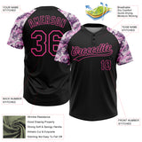 Custom Black Pink Pattern Salute To Service Camo Raglan Sleeves Two-Button Unisex Softball Jersey