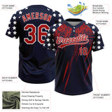 Custom Navy Red-White Distressed Scratch Brush Stroke Star Raglan Sleeves Two-Button Unisex Softball Jersey