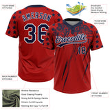 Custom Red Navy-White Distressed Scratch Brush Stroke Star Raglan Sleeves Two-Button Unisex Softball Jersey
