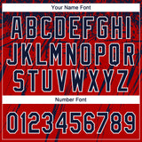 Custom Red Navy-White Distressed Scratch Brush Stroke Star Raglan Sleeves Two-Button Unisex Softball Jersey