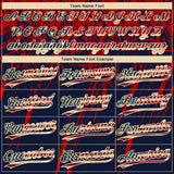 Custom Navy Vintage USA Flag Red-Cream Distressed Scratch Brush Stroke Star Raglan Sleeves Two-Button Unisex Softball Jersey