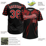 Custom Black Red-White Distressed Scratch Brush Stroke Star Raglan Sleeves Two-Button Unisex Softball Jersey