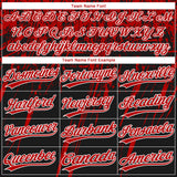 Custom Black Red-White Distressed Scratch Brush Stroke Star Raglan Sleeves Two-Button Unisex Softball Jersey