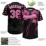 Custom Black Pink-White Distressed Scratch Brush Stroke Star Raglan Sleeves Two-Button Unisex Softball Jersey