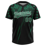 Custom Black Kelly Green-White Distressed Scratch Brush Stroke Star Raglan Sleeves Two-Button Unisex Softball Jersey