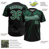 Custom Black Kelly Green-White Distressed Scratch Brush Stroke Star Raglan Sleeves Two-Button Unisex Softball Jersey
