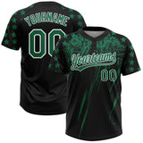 Custom Black Kelly Green-White Distressed Scratch Brush Stroke Star Raglan Sleeves Two-Button Unisex Softball Jersey