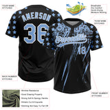 Custom Black Light Blue-White Distressed Scratch Brush Stroke Star Raglan Sleeves Two-Button Unisex Softball Jersey