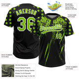 Custom Black Neon Green-White Distressed Scratch Brush Stroke Star Raglan Sleeves Two-Button Unisex Softball Jersey