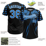 Custom Black Electric Blue-White Distressed Scratch Brush Stroke Star Raglan Sleeves Two-Button Unisex Softball Jersey
