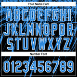 Custom Black Electric Blue-White Distressed Scratch Brush Stroke Star Raglan Sleeves Two-Button Unisex Softball Jersey