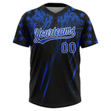 Custom Black Thunder Blue-White Distressed Scratch Brush Stroke Star Raglan Sleeves Two-Button Unisex Softball Jersey