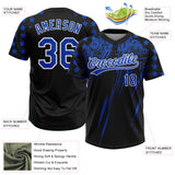 Custom Black Thunder Blue-White Distressed Scratch Brush Stroke Star Raglan Sleeves Two-Button Unisex Softball Jersey