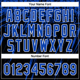 Custom Black Thunder Blue-White Distressed Scratch Brush Stroke Star Raglan Sleeves Two-Button Unisex Softball Jersey