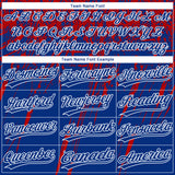 Custom Royal Red-White Distressed Scratch Brush Stroke Star Raglan Sleeves Two-Button Unisex Softball Jersey