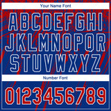 Custom Royal Red-White Distressed Scratch Brush Stroke Star Raglan Sleeves Two-Button Unisex Softball Jersey