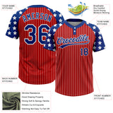 Custom Red White Pinstripe Royal Star Raglan Sleeves Two-Button Unisex Softball Jersey