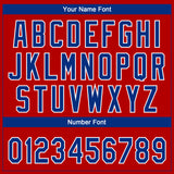 Custom Red White Pinstripe Royal Star Raglan Sleeves Two-Button Unisex Softball Jersey