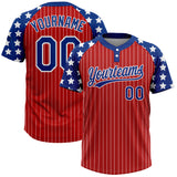 Custom Red White Pinstripe Royal Star Raglan Sleeves Two-Button Unisex Softball Jersey