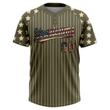 Custom Olive Cream Pinstripe Vintage USA Flag-Black Salute To Service Star Raglan Sleeves Two-Button Unisex Softball Jersey