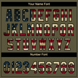 Custom Olive Cream Pinstripe Vintage USA Flag-Black Salute To Service Star Raglan Sleeves Two-Button Unisex Softball Jersey