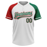 Custom White Kelly Green-Red Mexico Two-Button Unisex Softball Jersey