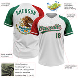 Custom White Kelly Green-Red Mexico Two-Button Unisex Softball Jersey