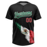 Custom Black Kelly Green Red-White The Abstract Wing With Mexican Flag Two-Button Unisex Softball Jersey