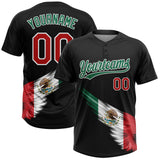 Custom Black Kelly Green Red-White The Abstract Wing With Mexican Flag Two-Button Unisex Softball Jersey