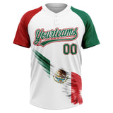 Custom White Kelly Green-Red The Abstract Wing With Mexican Flag Two-Button Unisex Softball Jersey